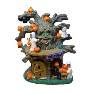 Vtg 1990s Halloween Spooky Tree House Figurine Resin Pumpkin Ghost Decor 5" Mini